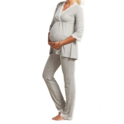 Maternity Nursing Maternity Lace Pyjama Set Melange
