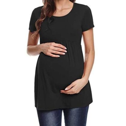 Maternity Short Sleeved Gathered Top Black