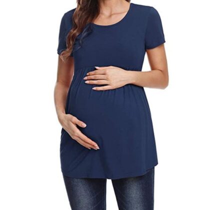 Maternity Absolute Maternity Short Sleeved Gathered Top Navy