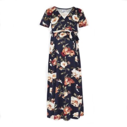 Maternity Crossover Maxi Dress Navy Floral