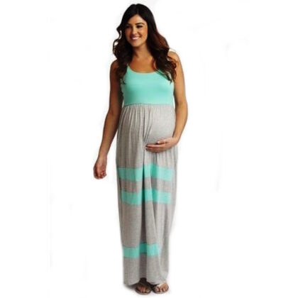 Striped Summer Maternity Dress - Grey and Mint